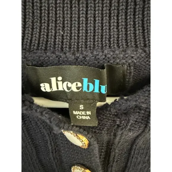 Alice Blue Navy Cable Knit Collared Sweater Juniors Size S Preppy Button Front - Picture 4 of 8